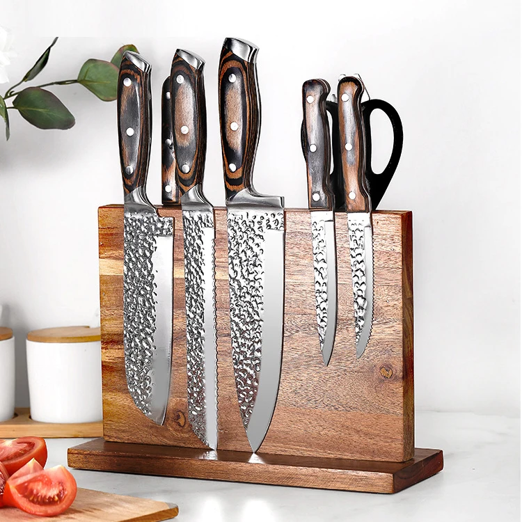 Double Sided wooden magnetic knife holder acacia wood knife stand with strong enhanced magnets