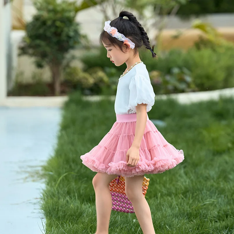 1-8T Lace Skirt Girls Fluffy Chiffon Pettiskirt Solid Colors Tutu Skirts Girl Dance Skirt Christmas Tulle Petticoat Tulle