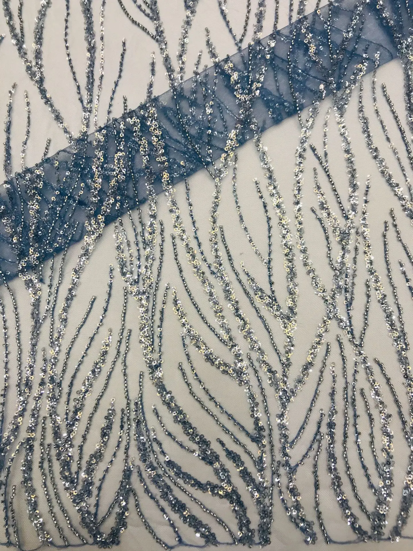 LS336 New French Tulle Mesh Polyester Lace Luxury White Bridal Beaded Sequins Lace Embroidery Wedding Dress Fabric