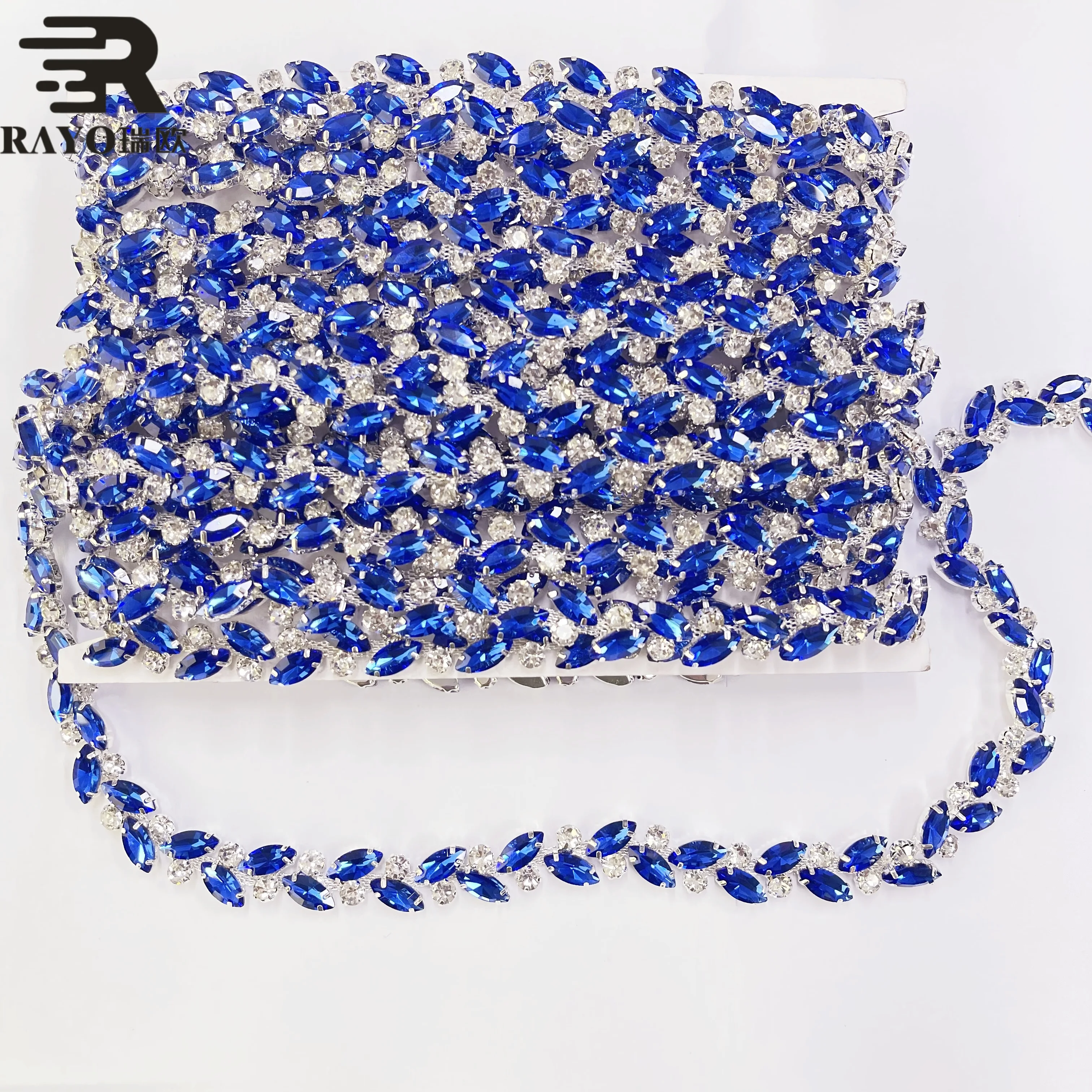 Blue Color Fashion10 Yards stone flower trim for Garment Decoration Bag Necklace Earning Applique Technique