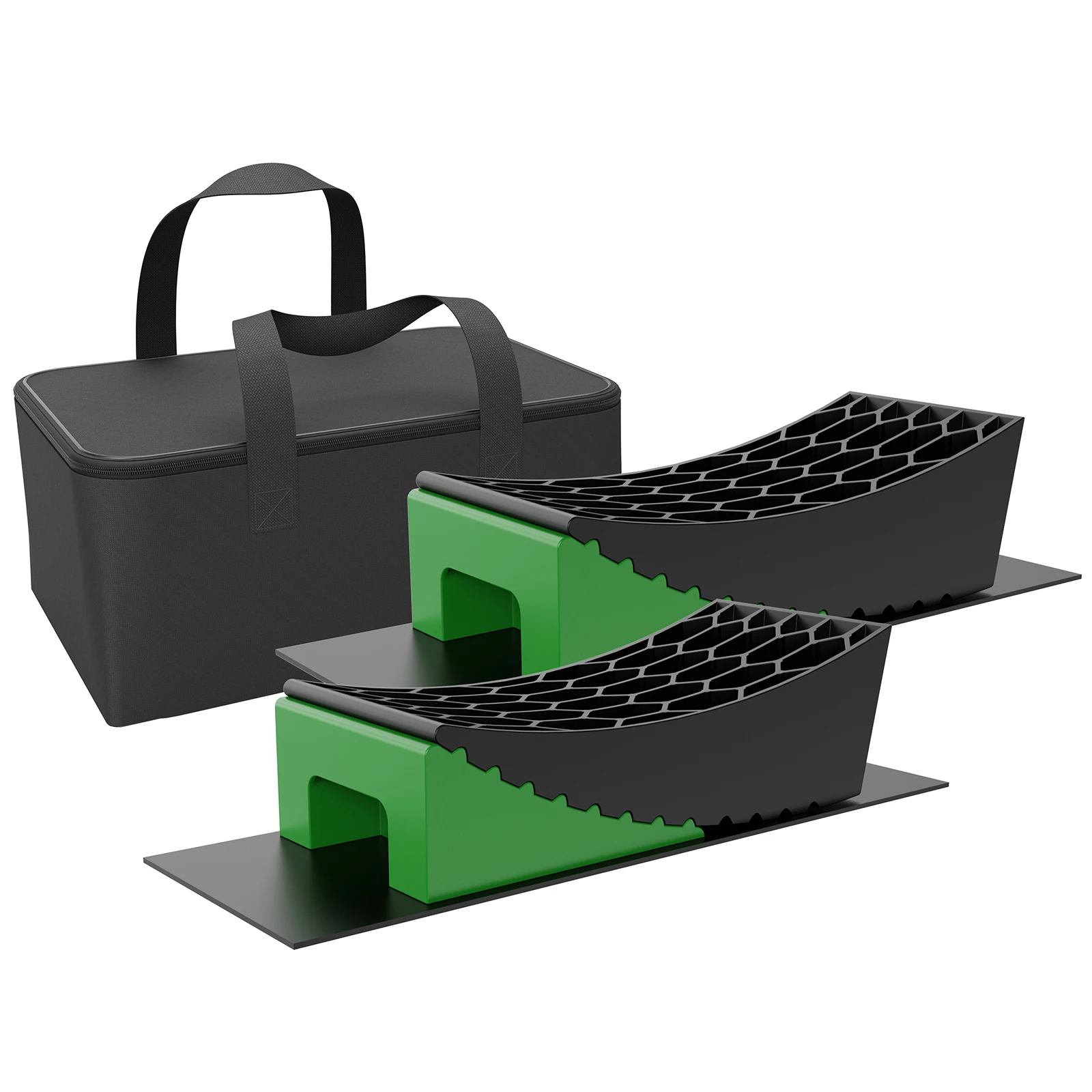 Camper Levelers 8-Pieces Kit RV Leveling Blocks Camper Wheel Chocks,Including Two Curved LevelersTwo Chocks, Two Rubber Grip Mat