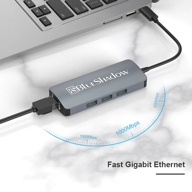 Factory Price 4 In 1 Usb 3.0 1Gbp Rj45 Gigabit Ethernet Adapter For Laptop  Type C To Ethernet Adapter