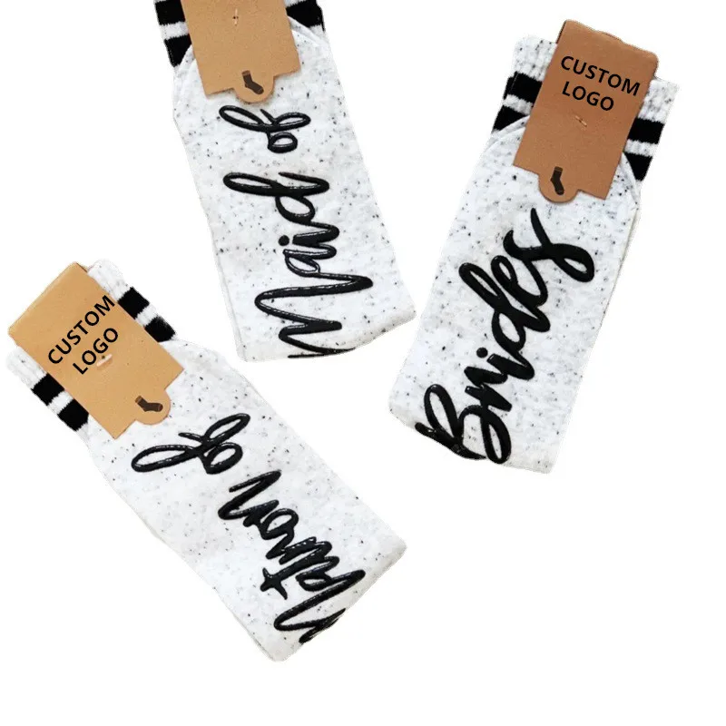 Socksmate Custom letter writing socks funny women anti-slip silicone wedding the bride maid of honor cotton crew cozy game socks