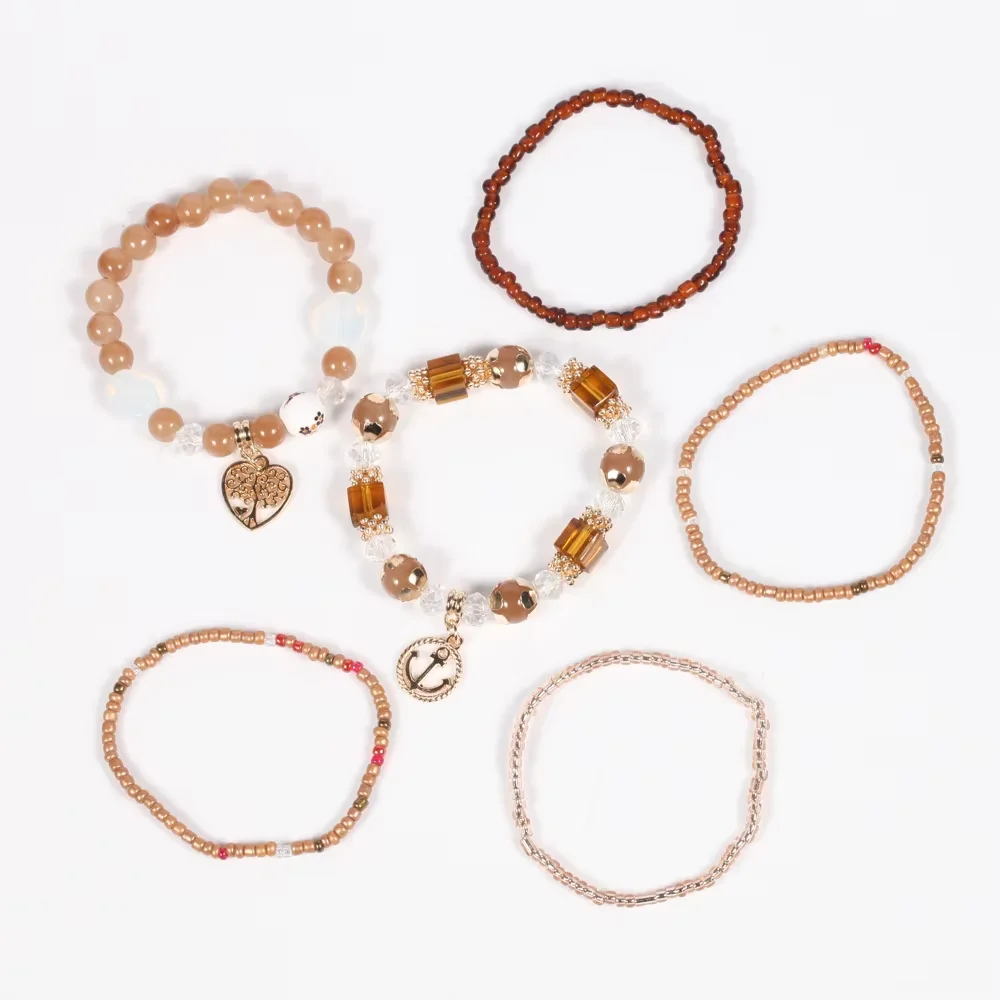 6 Sets Bohemian Stackable Bead Bracelets for Women Stretch Multilayered Bracelet Multicolor Boho Jewelry Bracelet Lucky Gift