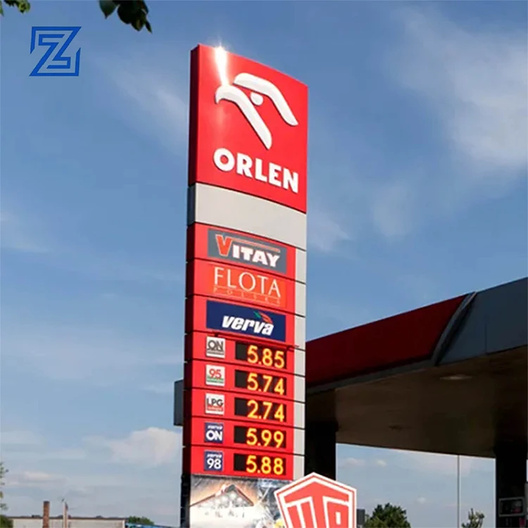 Custom Illuminated Outdoor Display Electric Petrol Fuel Station Digital Pylon Led Gas Price Sign