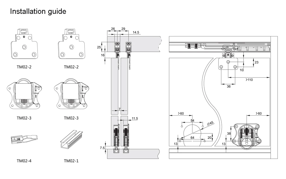 Silence Soft Closing Wardrobe Sliding Door with Rail TMO2