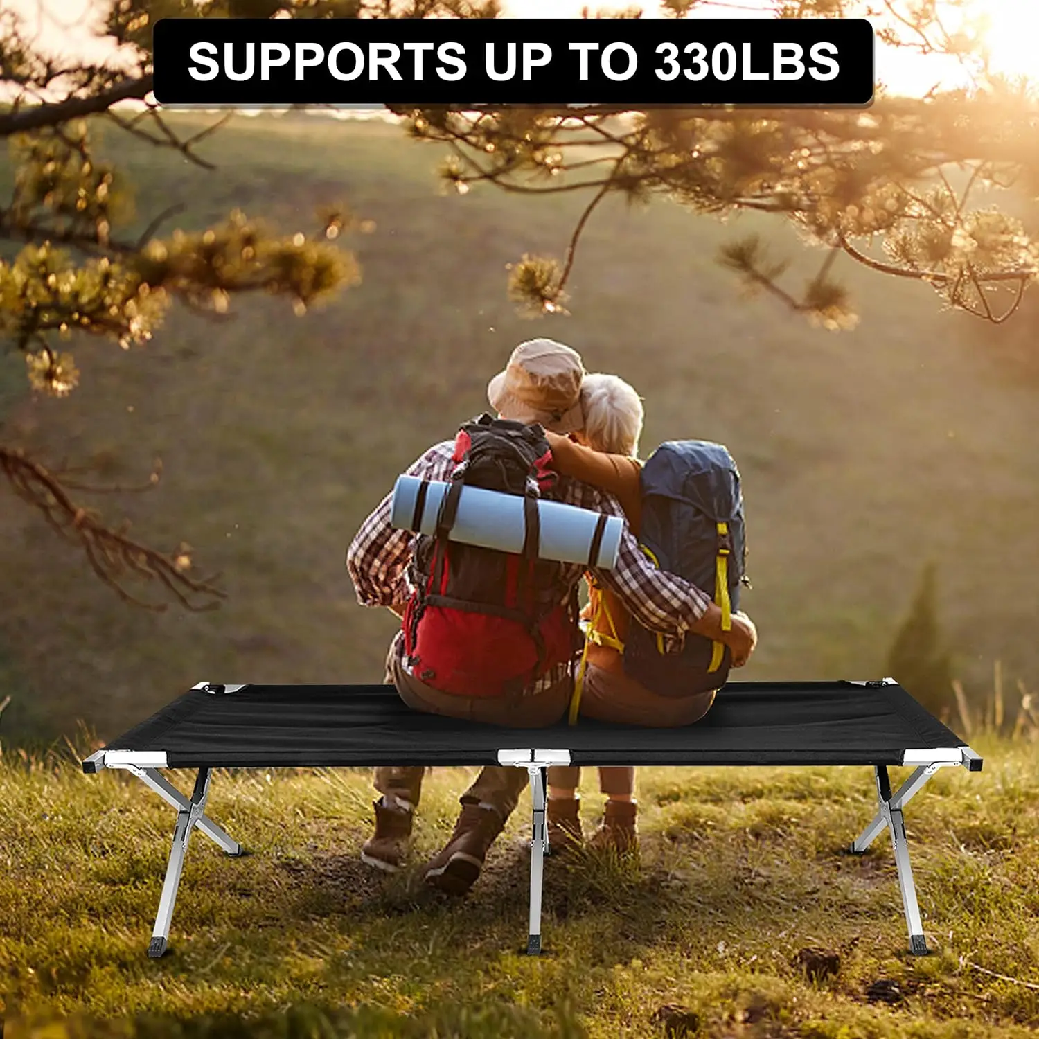 High Quality Outdoor Camping Hiking Folding Heavy Duty 600d Oxford Ultralight Aluminum Camping Stretcher Cot Bed For Adults