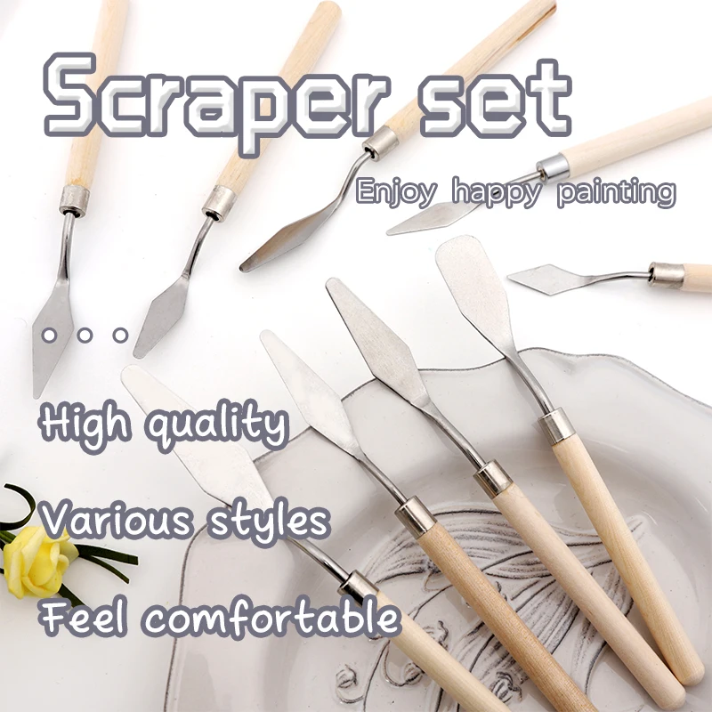 Wooden Handle 8 PCS Painting Knives Stainless Steel Spatula Palette Knife For Oil Painting Accessories Color Mixing