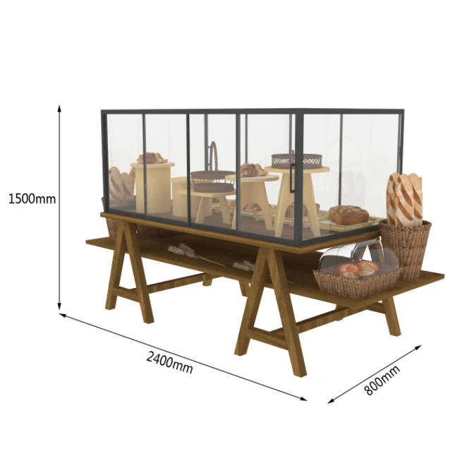 Changsheng Customized bakery stand wooden frame bread display shelves bakery rack