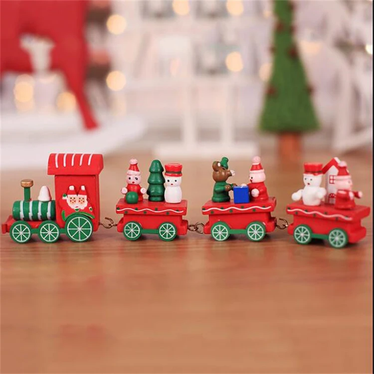 Wooden Train Cartoon Santa Snowman Ornaments Indoor Christmas Gifts Supplies Christmas Table Decoration
