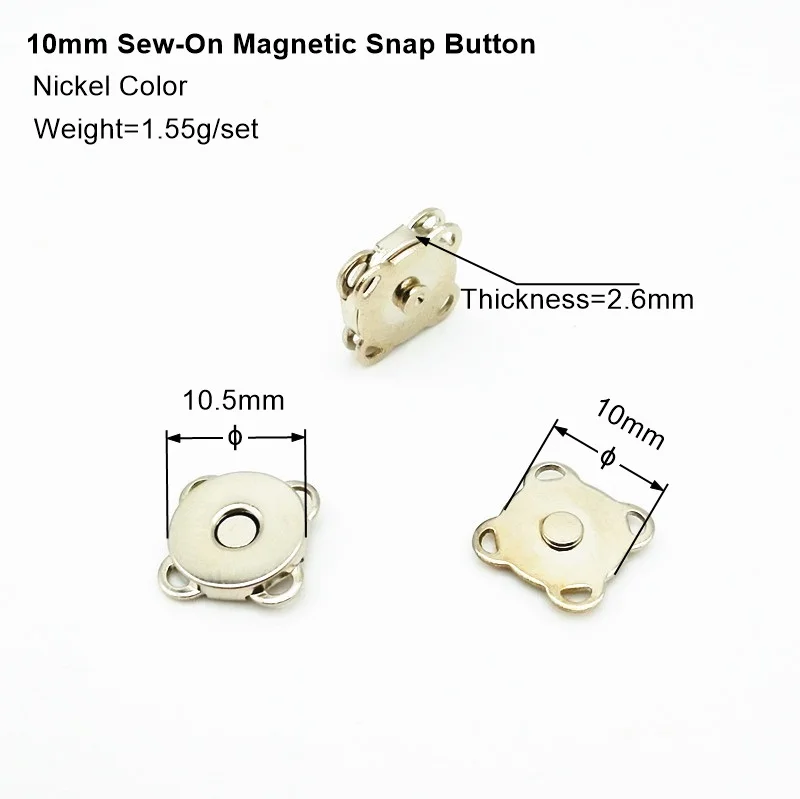 10mm, 14mm, 18mm sew on magnetic snap button in nickel color