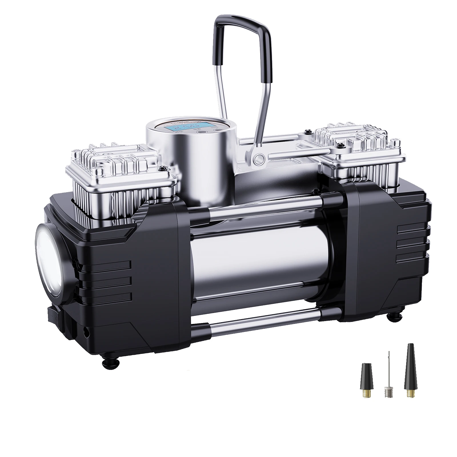 Double Cylinder Car Air Compressor Tire Pump Auto Air Inflator For Truck Or Motorcycle With LED Light