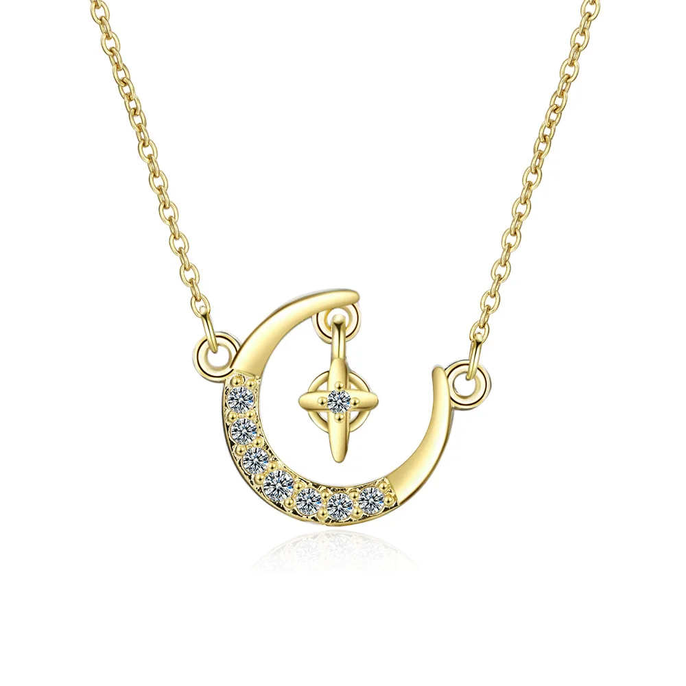 GSY Dainty Fashion 18k Gold Plated Moon Necklace Pendant For Women Korean Jewelry