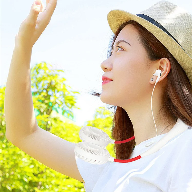New Arrival Portable Wearable Neck Fan with Bluetooth Earbuds Sport USB Rechargeable Wireless Earbuds Neck Fan Headphones Table