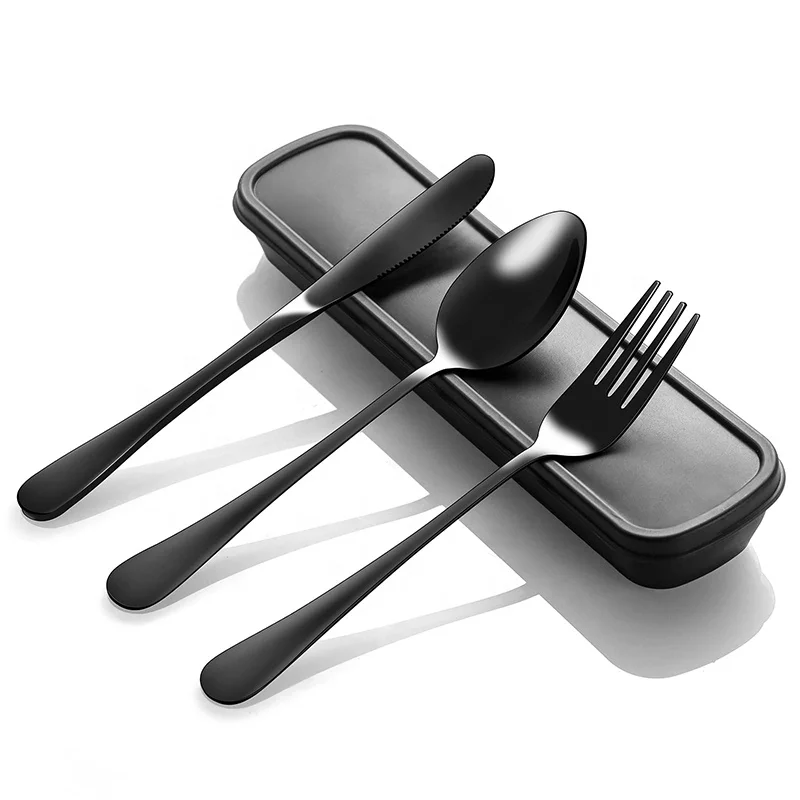Portable Stainless Steel Fork And Spoon Knife Travel Cutlery Set With Case Sliverware for Lunch Camping
