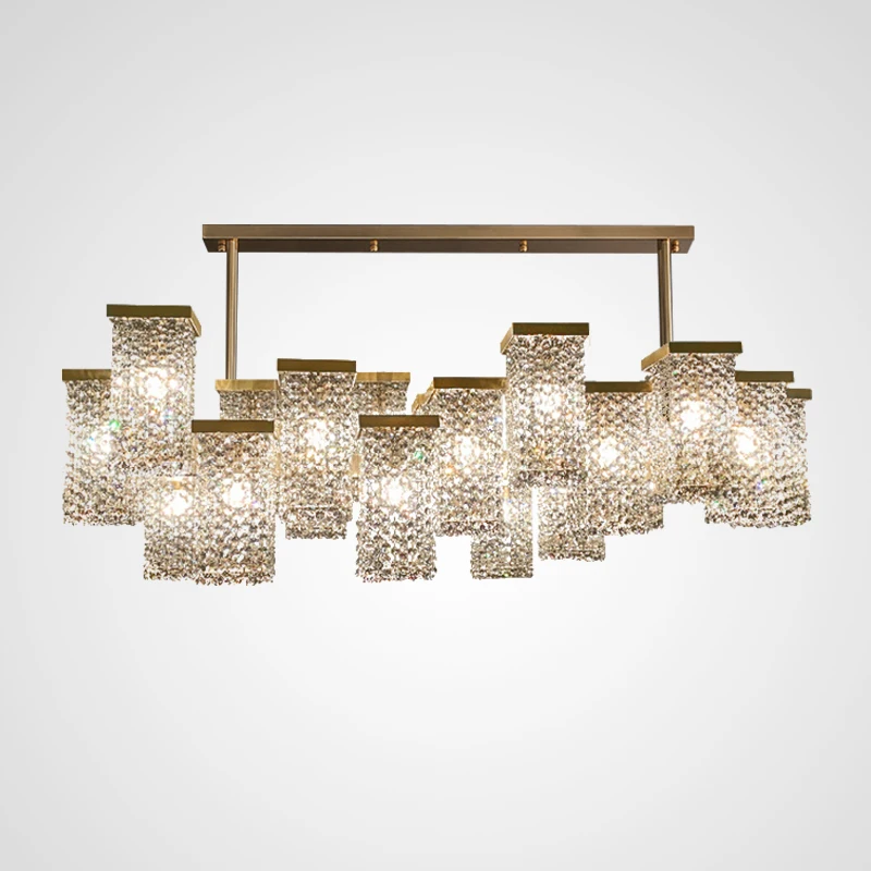 Villa Building Dining Long Lights Modern Rectangle Led Crystal Chandelier Luxury Chandeliers & Pendant Lights