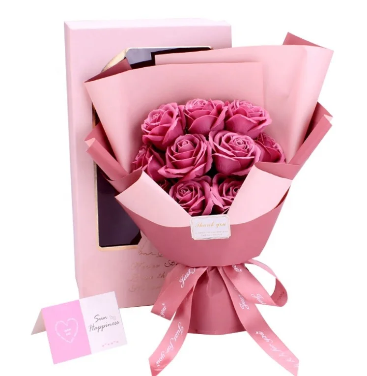 Wholesale 11pcs Creative Scented Artificial Soap Flowers Rose Bouquet Gift Box Simulation Rose Valentines Day Gift