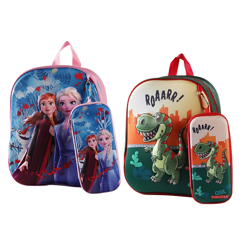 New 3D cute cartoon cartoon kindergarten children backpack primary school backpack with pencil bag two sets