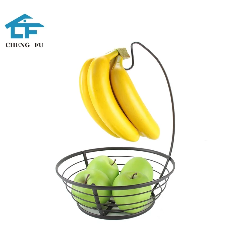 Popular Rustic Shelves Gourmet 2 Tier Metal Hanging Fruit Basket