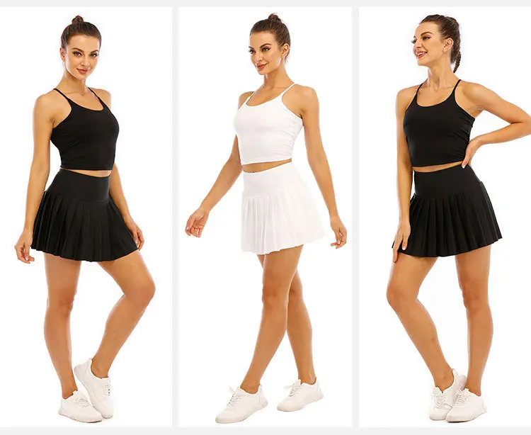 Two Pieces Women Sport Short Skirt Yoga Fitness Wear Nude Feel Breathable Safety lining Tennis Golf Skirt With Pocket