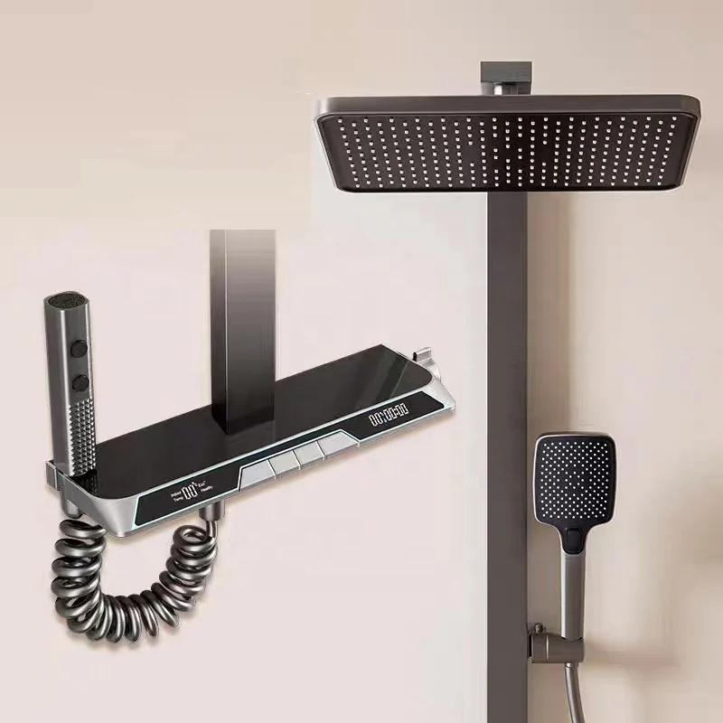 Factory New Square Bathroom Shower System Senducs Black Gold Bathtub Mixer Faucet Hot Cold Bathroom Tap Thermostatic Shower Set