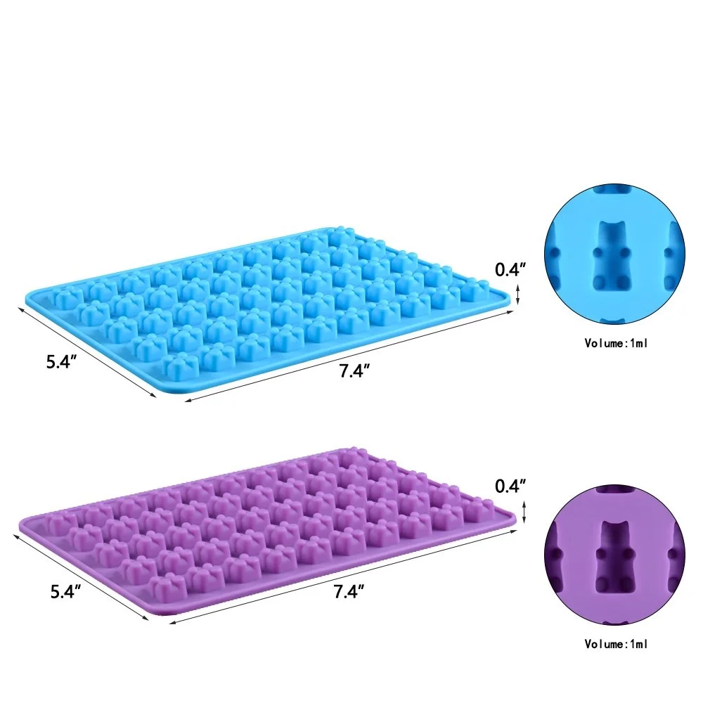 50-Cavity Plain Basic Rectangle Silicone Candy Gummy Bear Molds For Homemade