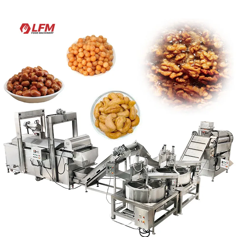 Automatic Sweety Fried Walnut Snack Flavor Frying Machine Oil Frying Walnut Snack Production Line Fried Pistachio Making Machine