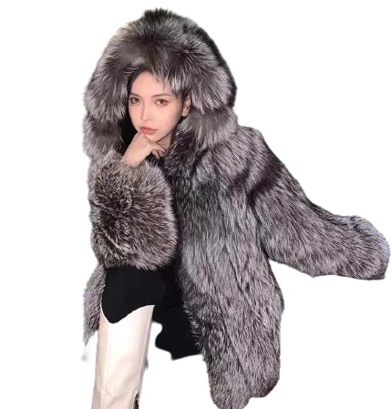 Зимние женские Шубы из искусственного лисьего меха с толстым мехом, с капюшоном, роскошные длинные пальто, полное покрытие, подлинное теплое пальто для женщин, chaqueta mujer