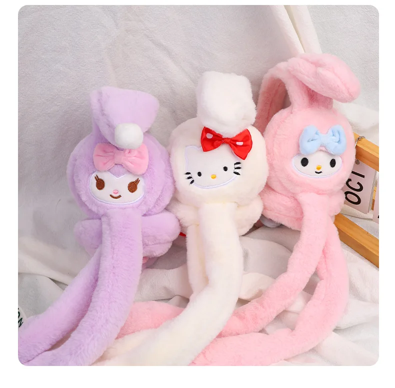 BoTu Kawaii kulomi Rabbit Moving Ears Airbag Jumping Earmuff Winter Warm Funny Toy Cap Plush Toy Headphones Kids Adult Wholesale