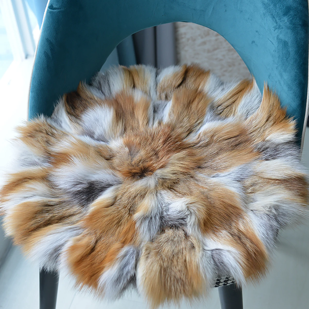 Natural Fox Fur Car Seat Cover Square Cushion Universal Size Fit for Auto, Chair and Armchair