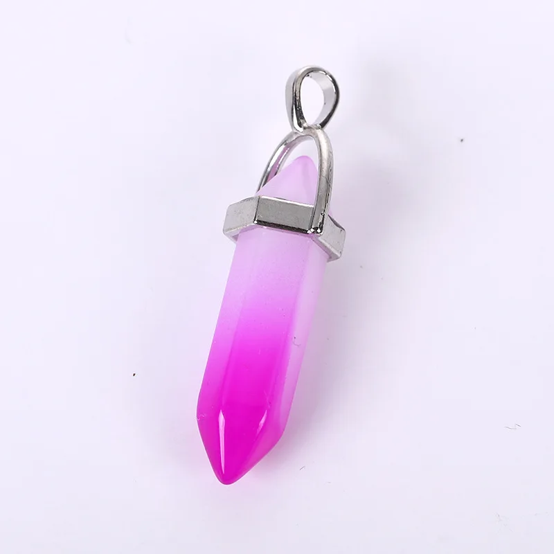 Hot Selling Gradient Hexagonal prism Crystal Pendant Small Fresh Wind Necklace Accessory Lacquer Seven Colored Glass Pendant