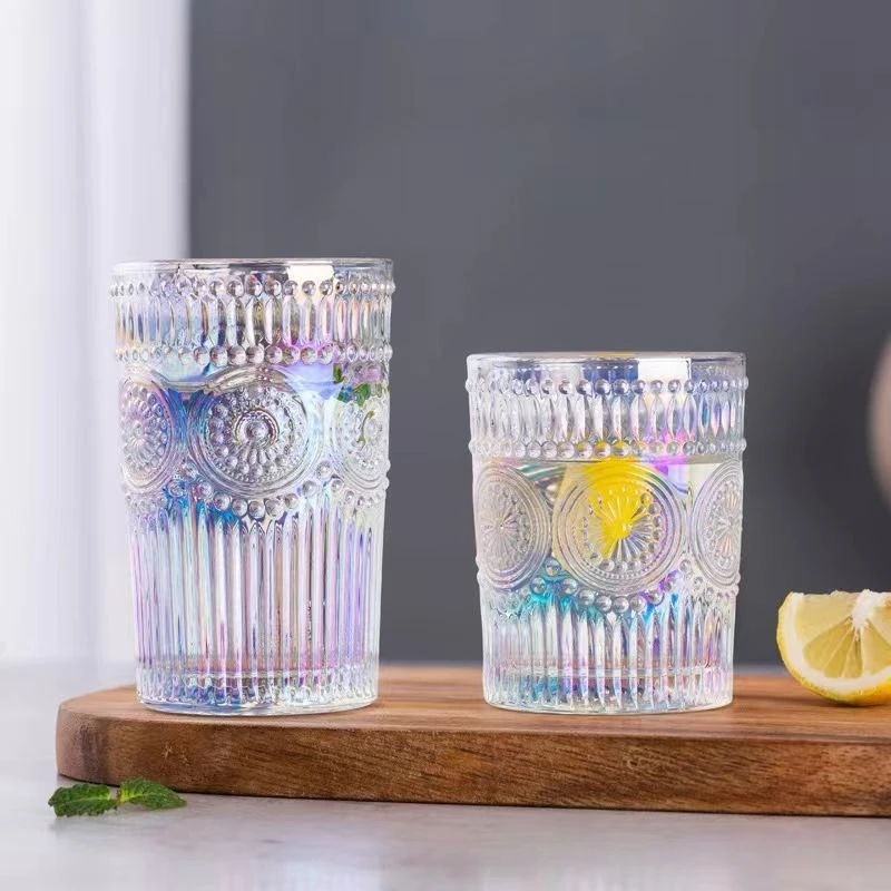 European-style vintage embossed sun flower glass water heat-resistant breakfast fruit wine cup