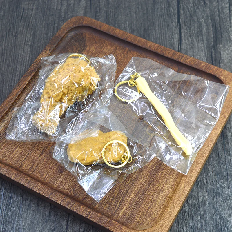 Simulation fried chicken keychain food model fun fried chicken wings keychain bag ornaments wholesale