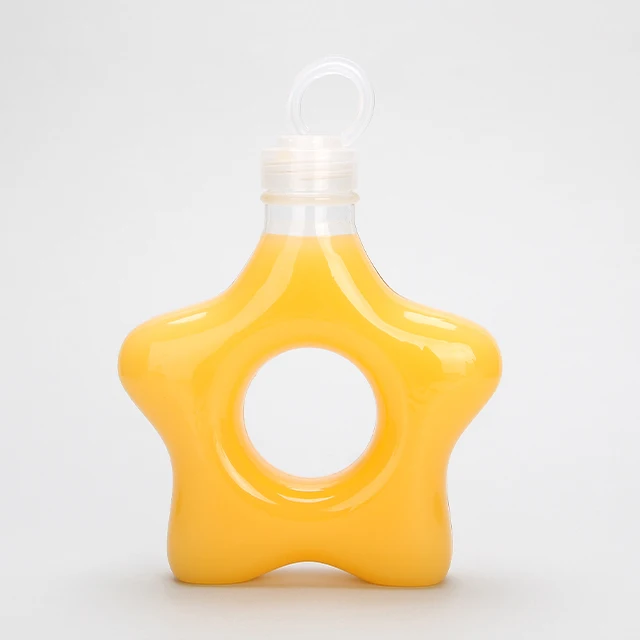 PET Plastic Bottle Star Shape Clear Empty Pet Water Soda Liquid Juice Plastic Seal Beverage Bottles with Cap 500ml
