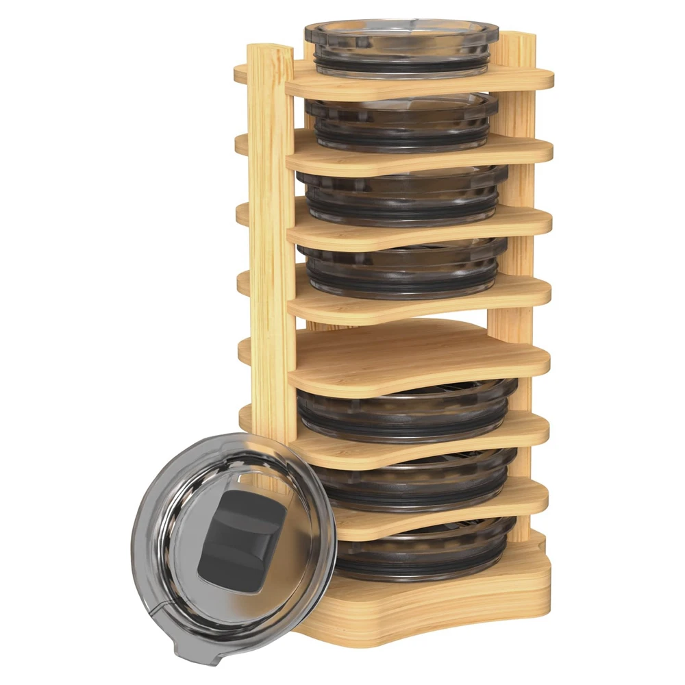 Tumbler Lid Organizer Bamboo Cup Lid Organizer for Cabinet, Water Bottle Lid Organizer, Lid Storage Organization for Countertop