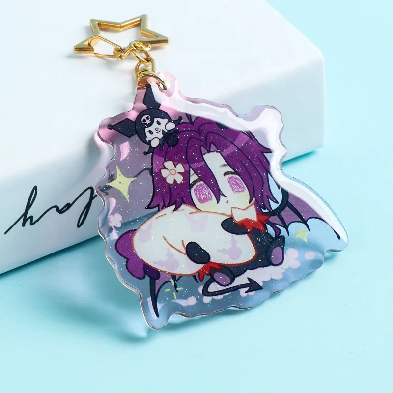 Customizable Bulk Promotional Logo Cute Kawaii Cartoon Anime Clear Holo Glitter Epoxy Acrylic Keychains Kawaii Resin Charms