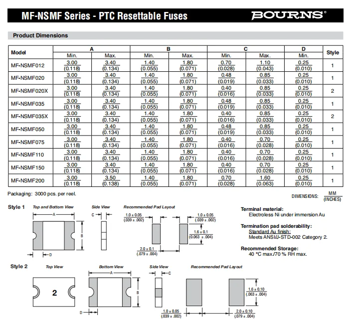 SMD fuse Original MF-NSMF035X-2 0.35A/16V chip fuse protection component 1206 package 3216 size Self recovery patch fuse