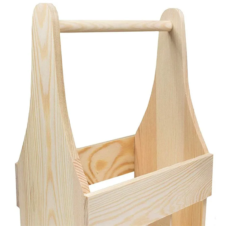 Party decorative practical hand basket type solid wood box wine 6 bottles