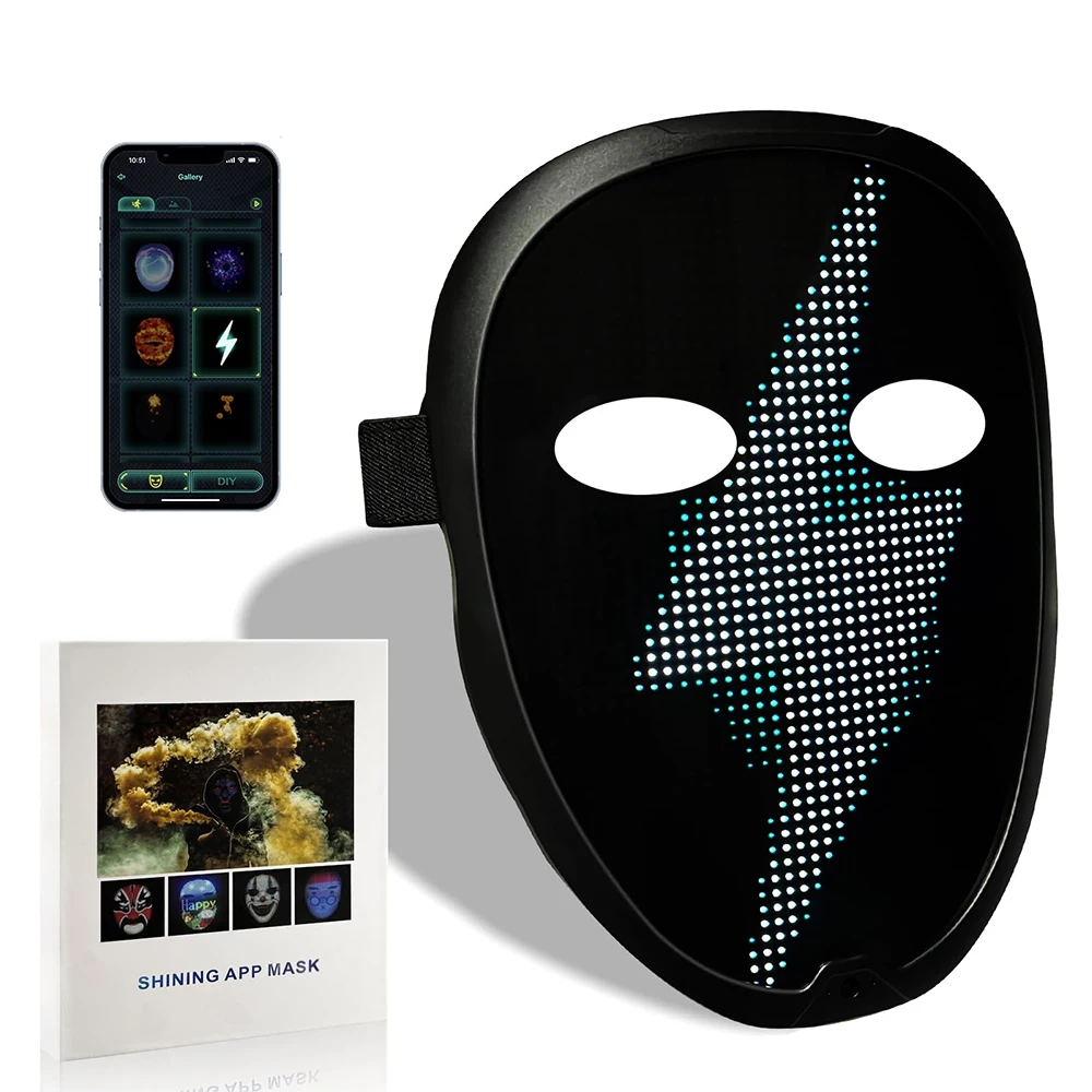 Factory Halloween Glowing Led Christmas Party Full-color Mask Rechargeable App Control Led Face-changing Masks