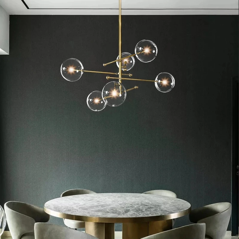 Modern Nordic Style Led Chandelier For Indoor Living Room Dining Room Kitchen Bedroom Glass Ball Pendant Light