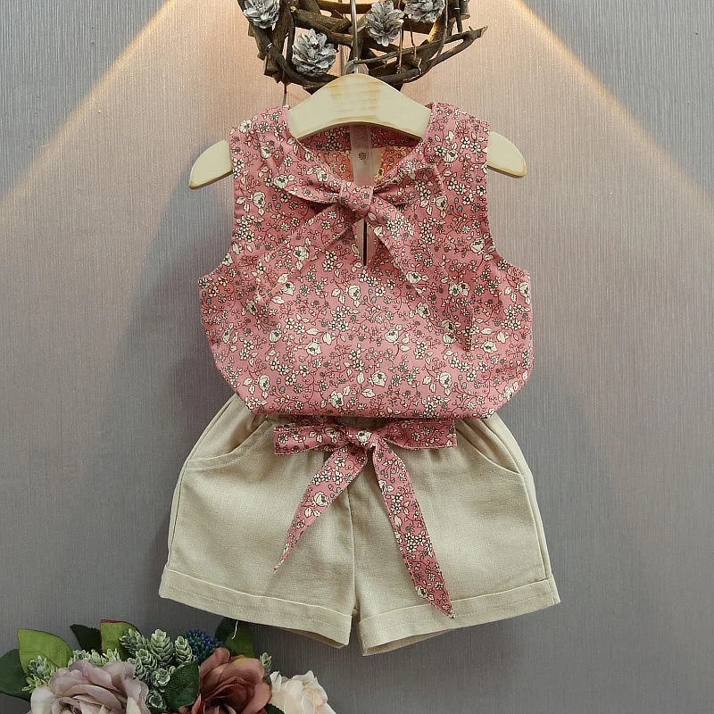 Girls fashion beautiful sleeveless chiffon dress + cotton pants suit