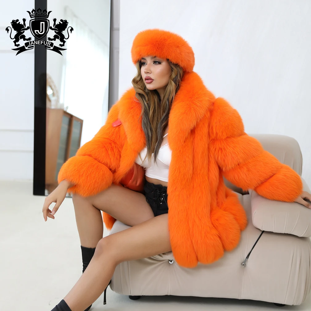 Factory Directly Wholesale Real Fox Fur Women Luxury Fluffy Fur Jacket Winter Orange Fur Coat
