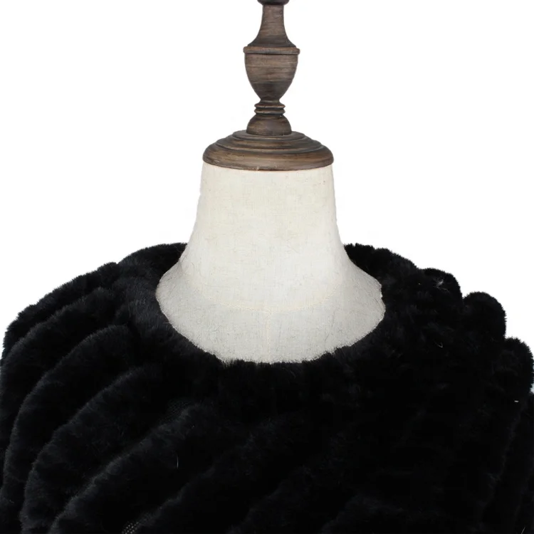 
Factory Wholesale Knitted Faux Fur Poncho Female Fake Rex Rabbit Fur Thick Shawl 