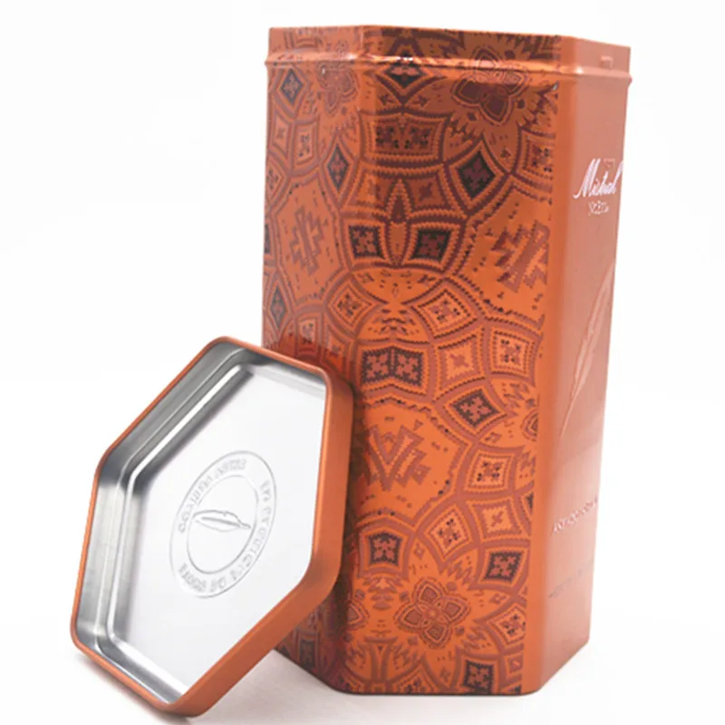 customized tea packaging metal box Gift wine box 6 sides  metal packaging special-shaped tinplate storage