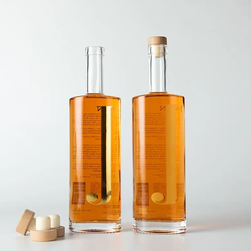 Manufacturer Hot Stamping 750 ML 25 OZ Transparent Empty Brandy Whisky Gin Rum Glass Spirits Bottle with Cork