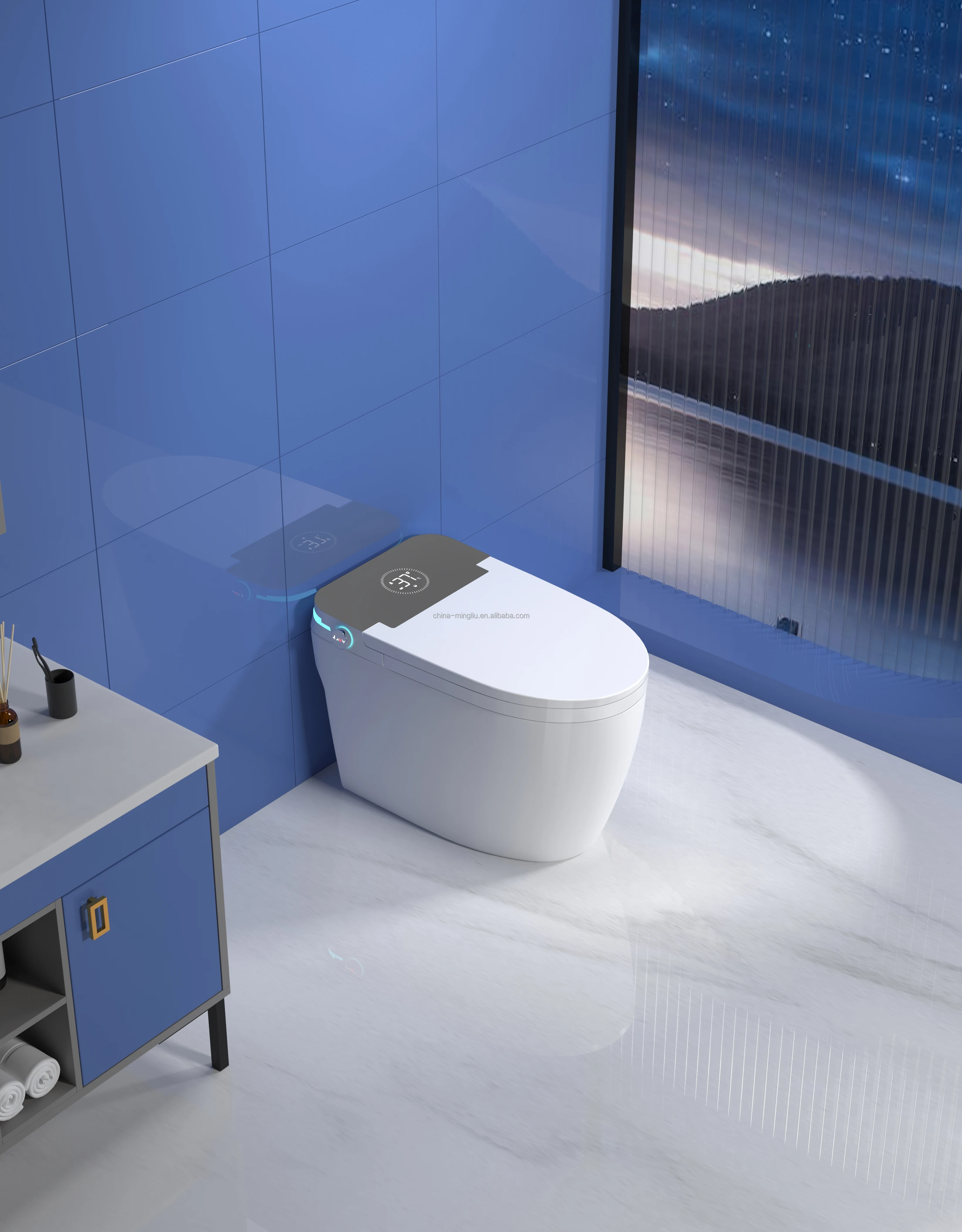 Market Restroom Ceramic Smart Integrated Toilet Bathroom Smart LED Display Toilet Modern Home Double Pump Automatic Flush Toilet