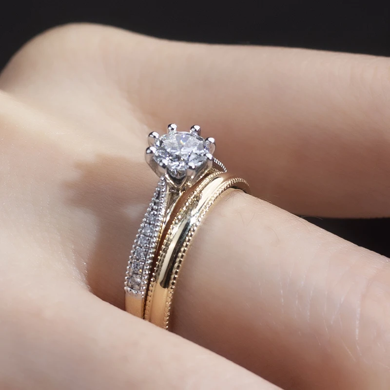 Messi Jewelry  MSR-1049 14K Gold with Platinum Round Brilliant Cut Diamond Stackable Ring for Women