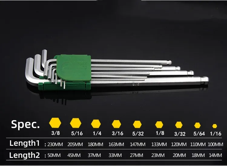 S2 CRV Metric/inch Extra Long Hex Star Torx Allen Key Security L-Shape Wrench Set