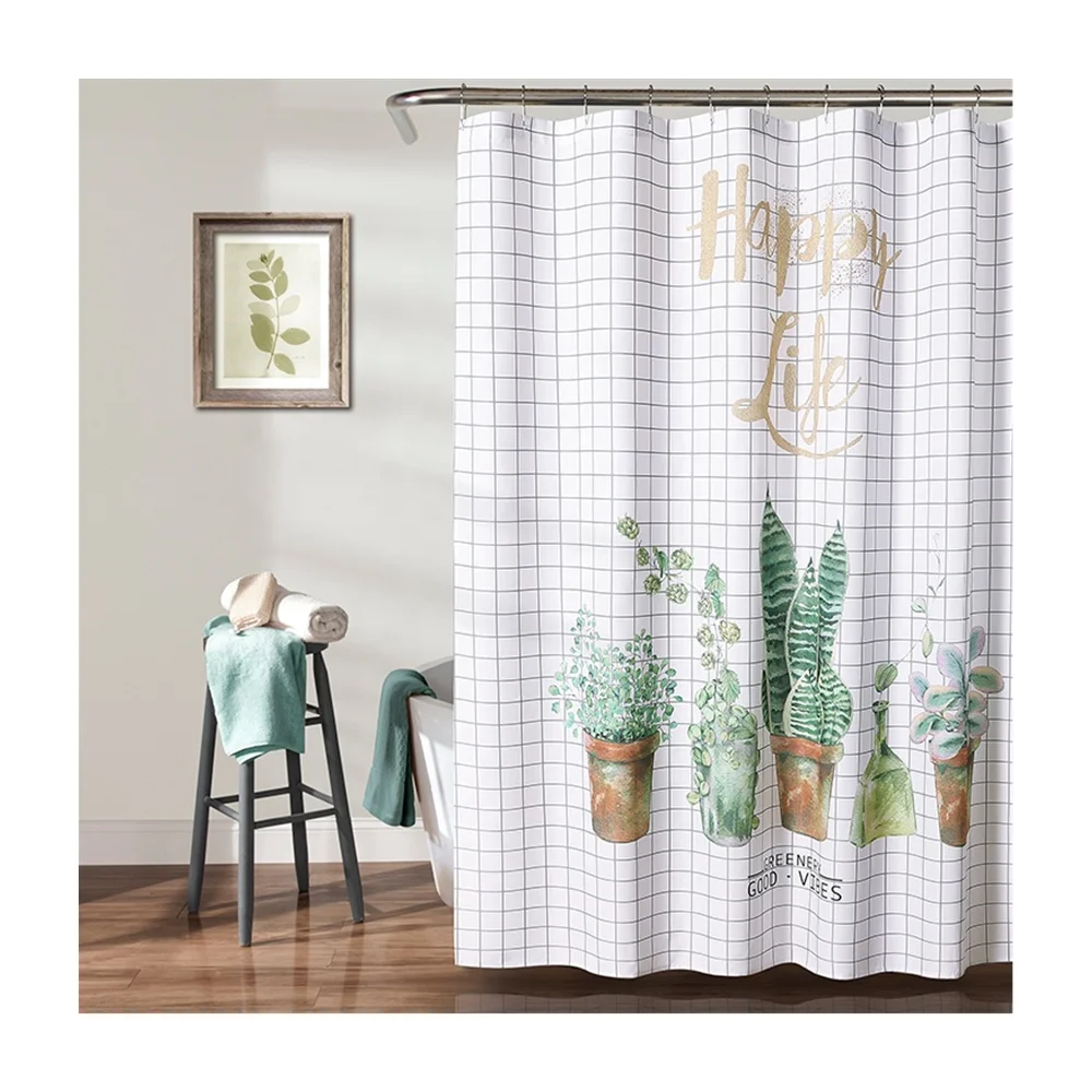 High Quality Custom Accept Green Natural Plants Printed Shower Curtain for Bathroom