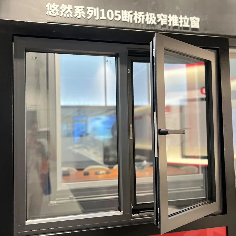 Sunroom Thin Sliding Doors Indoor Aluminum Double Glazing Black Windows